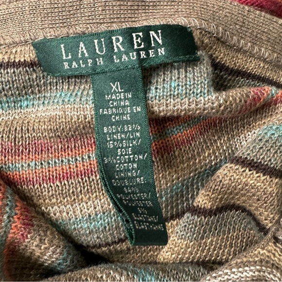 Lauren Ralph Lauren Linen Tan Multi-Colored Striped Sleeveless Sweater Dress - Picture 13 of 15